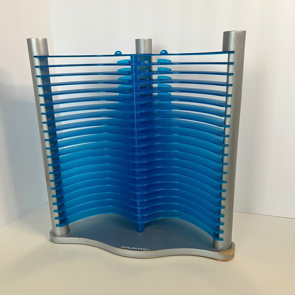 Atlantic Wave CD Rack 22 Slot Desktop Storage Tower Translucent Blue Silver Y2K